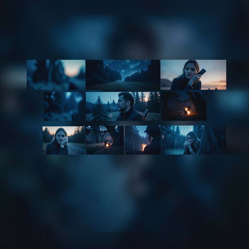 Warm cinematic glow over a collaborative workshop space with deep navy and amber tones